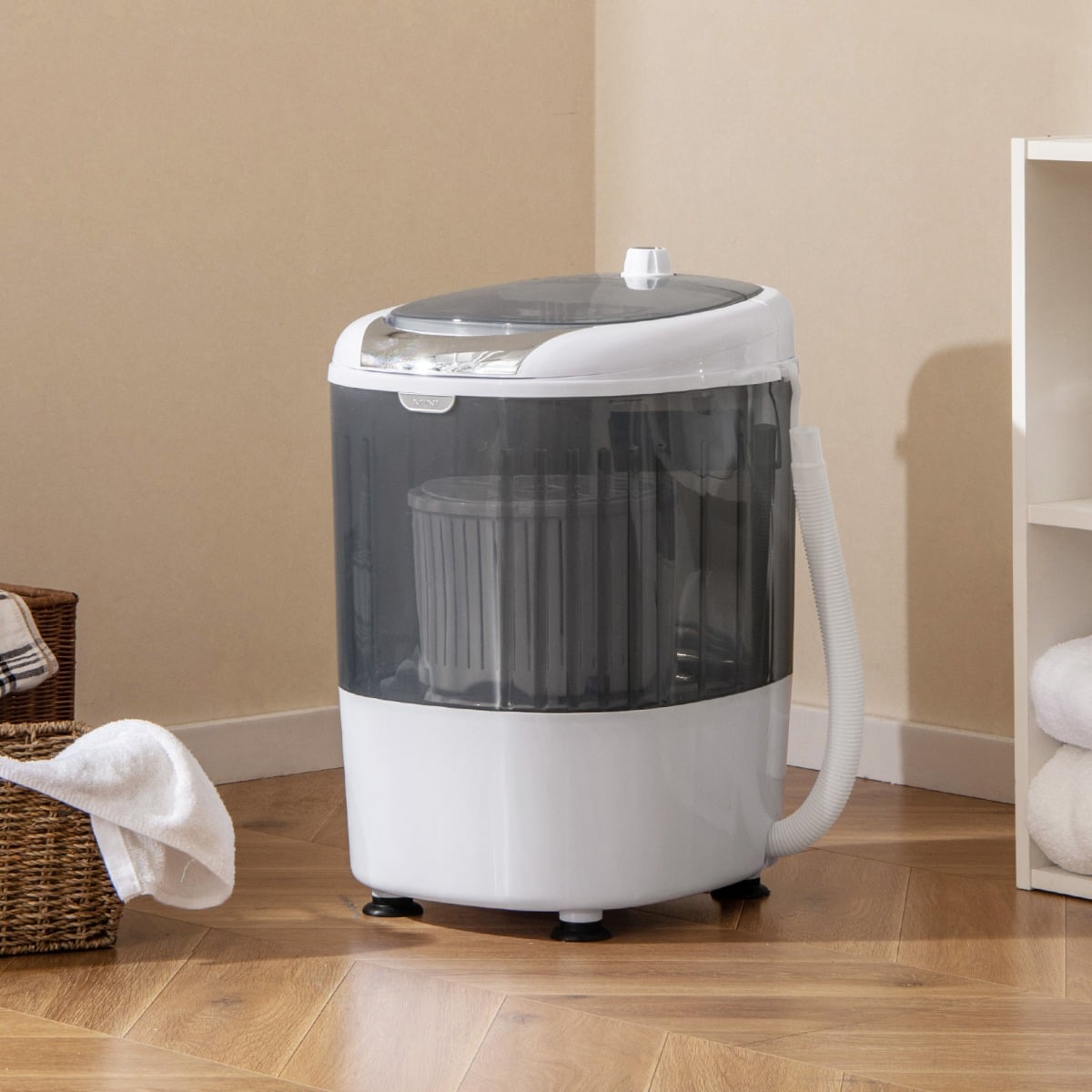 2 in 1 Mini Single Tub Washer Semi-automatic Spin Dryer-Grey