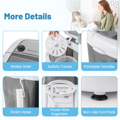 2 in 1 Mini Single Tub Washer Semi-automatic Spin Dryer-Grey