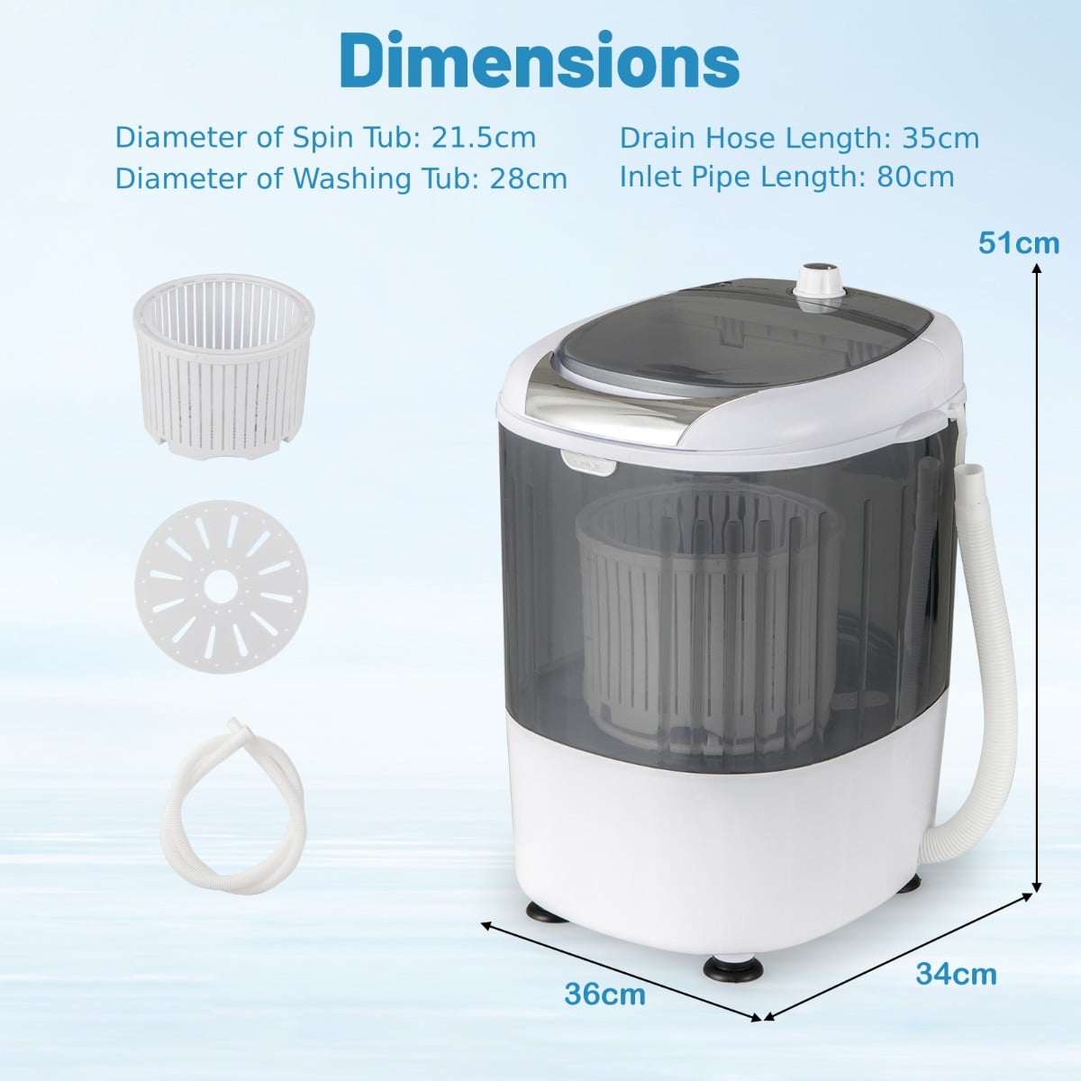 2 in 1 Mini Single Tub Washer Semi-automatic Spin Dryer-Grey
