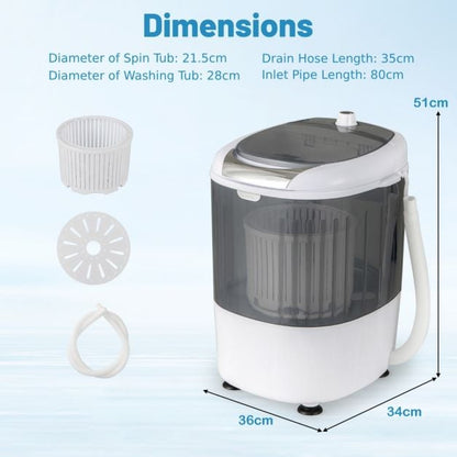 2 in 1 Mini Single Tub Washer Semi-automatic Spin Dryer-Grey