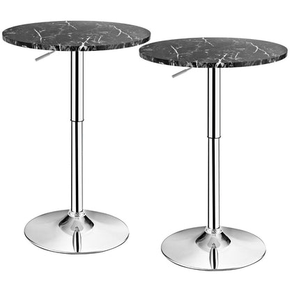 Set of 2 Modern Bar Table Adjustable Swivel with Marble Patterns-Black