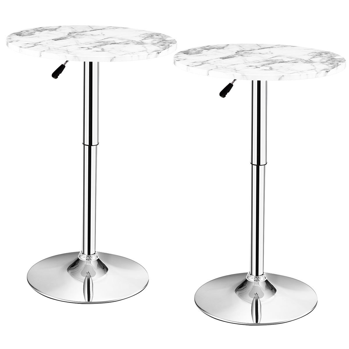 Set of 2 Modern Bar Table Adjustable Swivel with Marble Patterns-White
