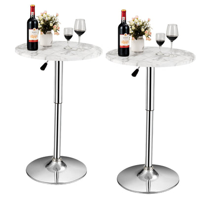 Set of 2 Modern Bar Table Adjustable Swivel with Marble Patterns-White