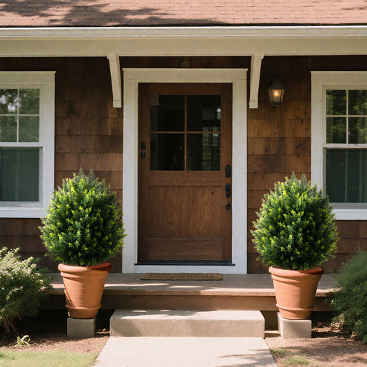 2 Pack 61cm Artificial Cypress Topiary Ball Tree Set with Ground Spike-Green