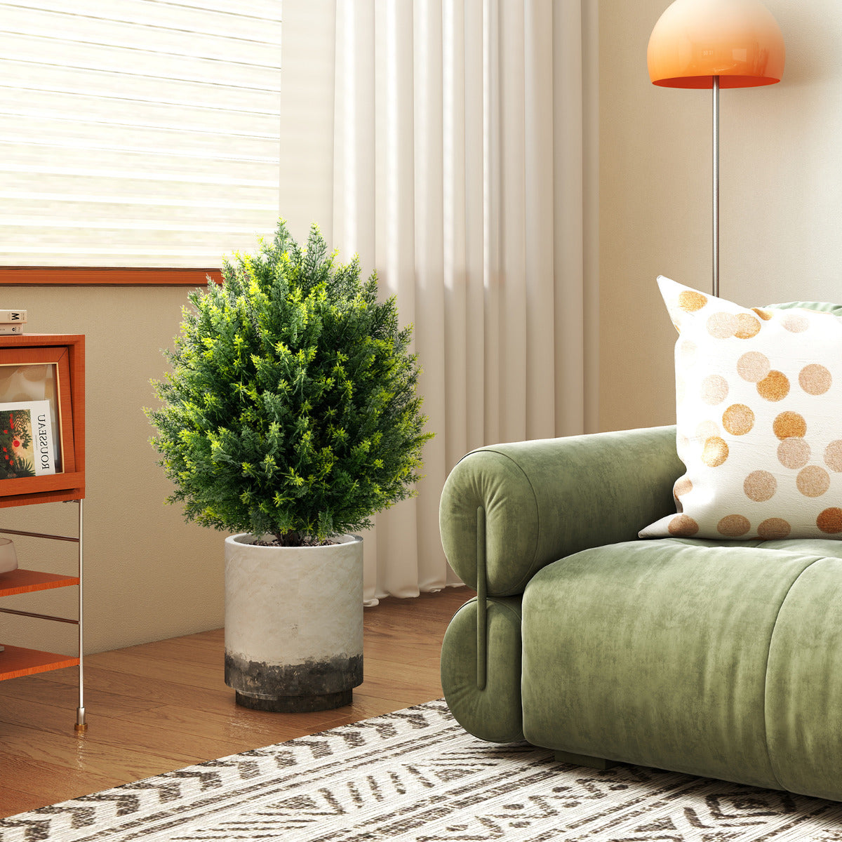 2 Pack 61cm Artificial Cypress Topiary Ball Tree Set with Ground Spike-Green