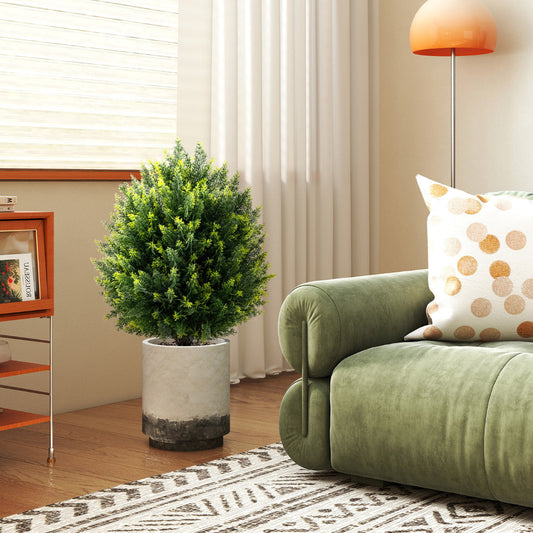 2 Pack 61cm Artificial Cypress Topiary Ball Tree Set with Ground Spike-Green