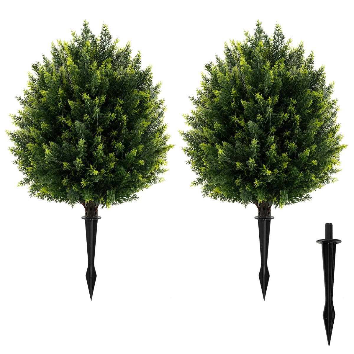 2 Pack 61cm Artificial Cypress Topiary Ball Tree Set with Ground Spike-Green
