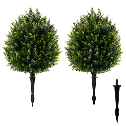 2 Pack 61cm Artificial Cypress Topiary Ball Tree Set with Ground Spike-Green