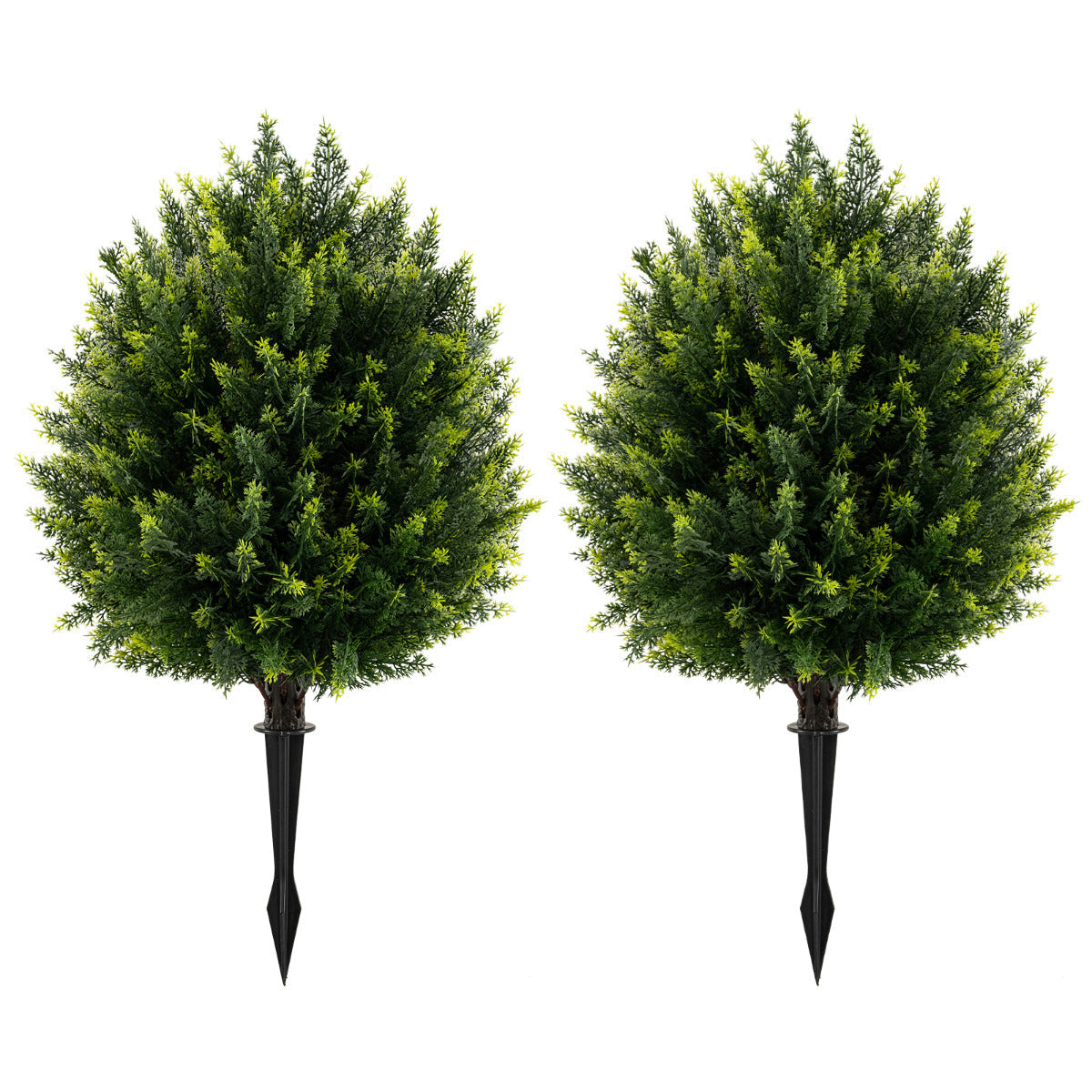 2 Pack 61cm Artificial Cypress Topiary Ball Tree Set with Ground Spike-Green