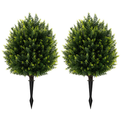 2 Pack 61cm Artificial Cypress Topiary Ball Tree Set with Ground Spike-Green