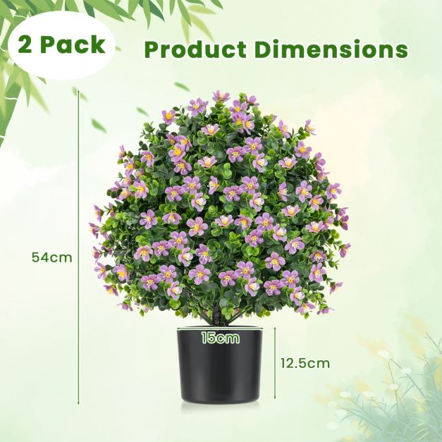 2 Pack Artificial Boxwood Topiary Ball Tree with Flowers and Plastic Nursery Pot-Purple