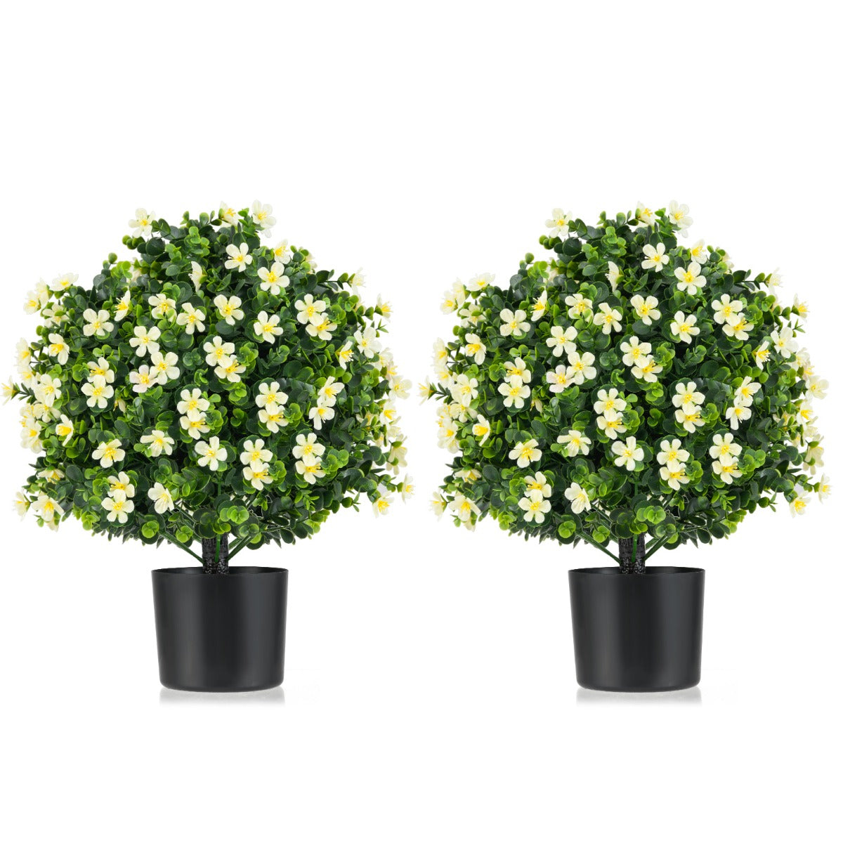 2 Pack Artificial Boxwood Topiary Ball Tree Faux Shrub Bushes-White