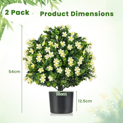2 Pack Artificial Boxwood Topiary Ball Tree with Flowers and Plastic Nursery Pot-White