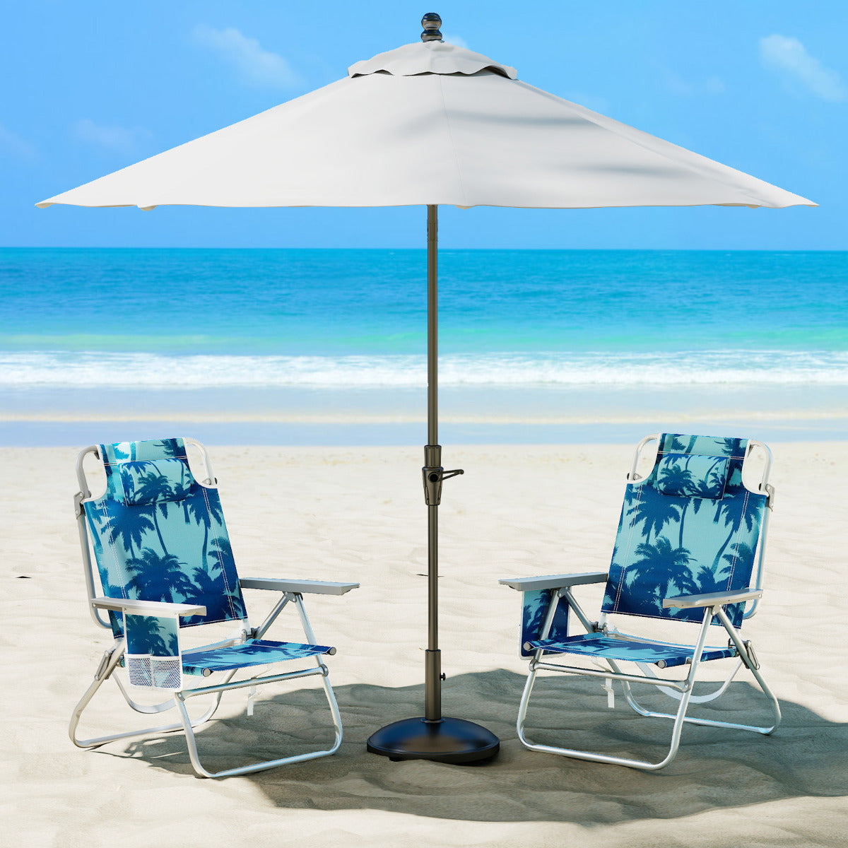 2-Pack Beach Chairs 5-Position Adjustable Folding Chair with Towel Bar-Blue