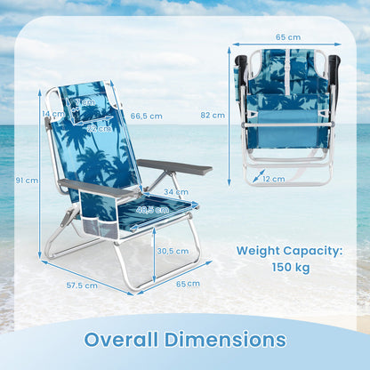 2-Pack Beach Chairs 5-Position Adjustable Folding Chair with Towel Bar-Blue