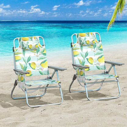 2-Pack Beach Chairs 5-Position Adjustable Folding Chair with Towel Bar-Green