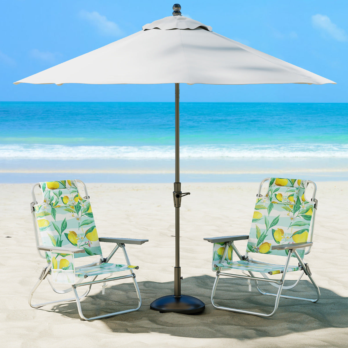 2-Pack Beach Chairs 5-Position Adjustable Folding Chair with Towel Bar-Green