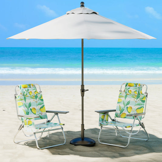 2-Pack Beach Chairs 5-Position Adjustable Folding Chair with Towel Bar-Green