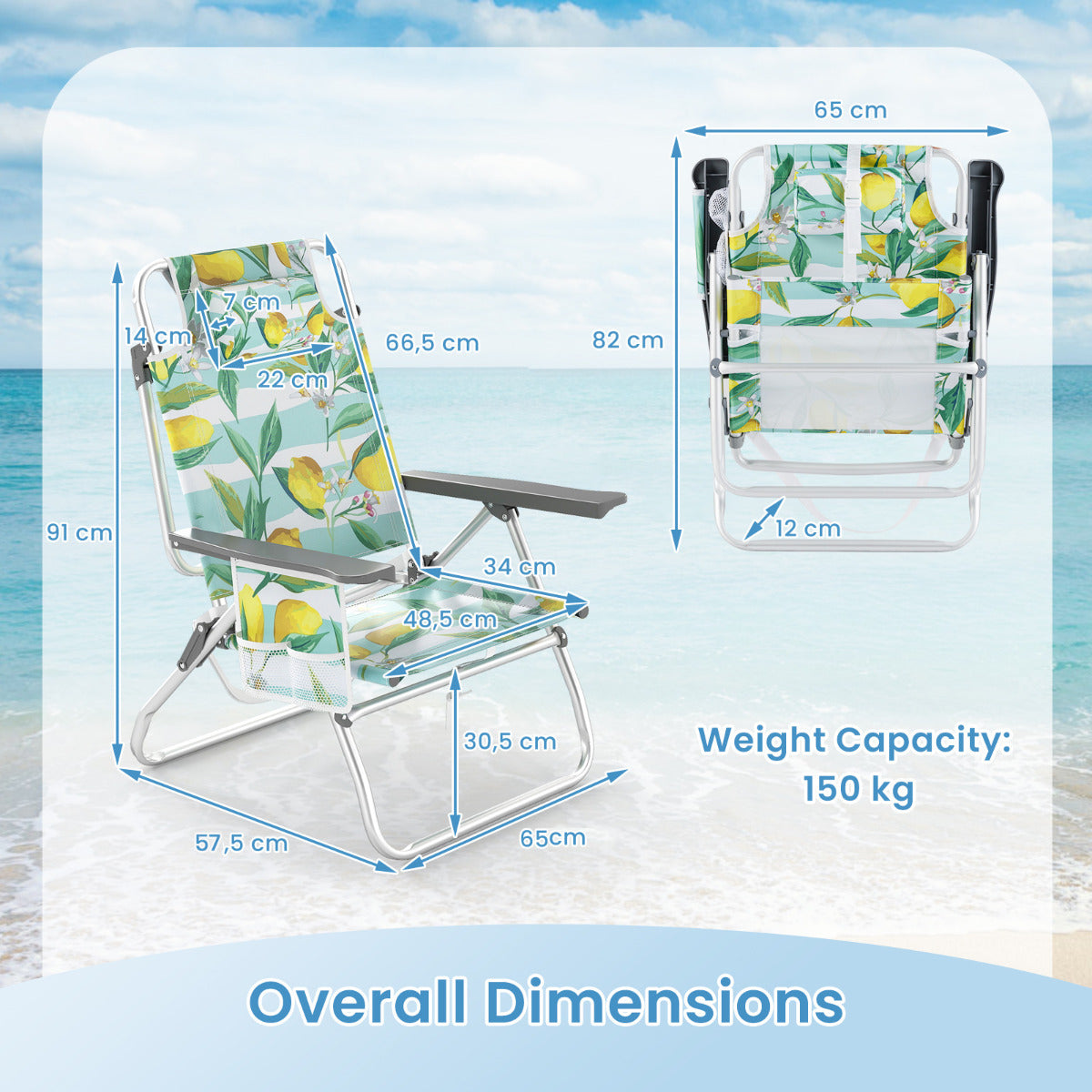 2-Pack Beach Chairs 5-Position Adjustable Folding Chair with Towel Bar-Green