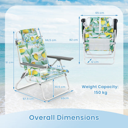 2-Pack Beach Chairs 5-Position Adjustable Folding Chair with Towel Bar-Green