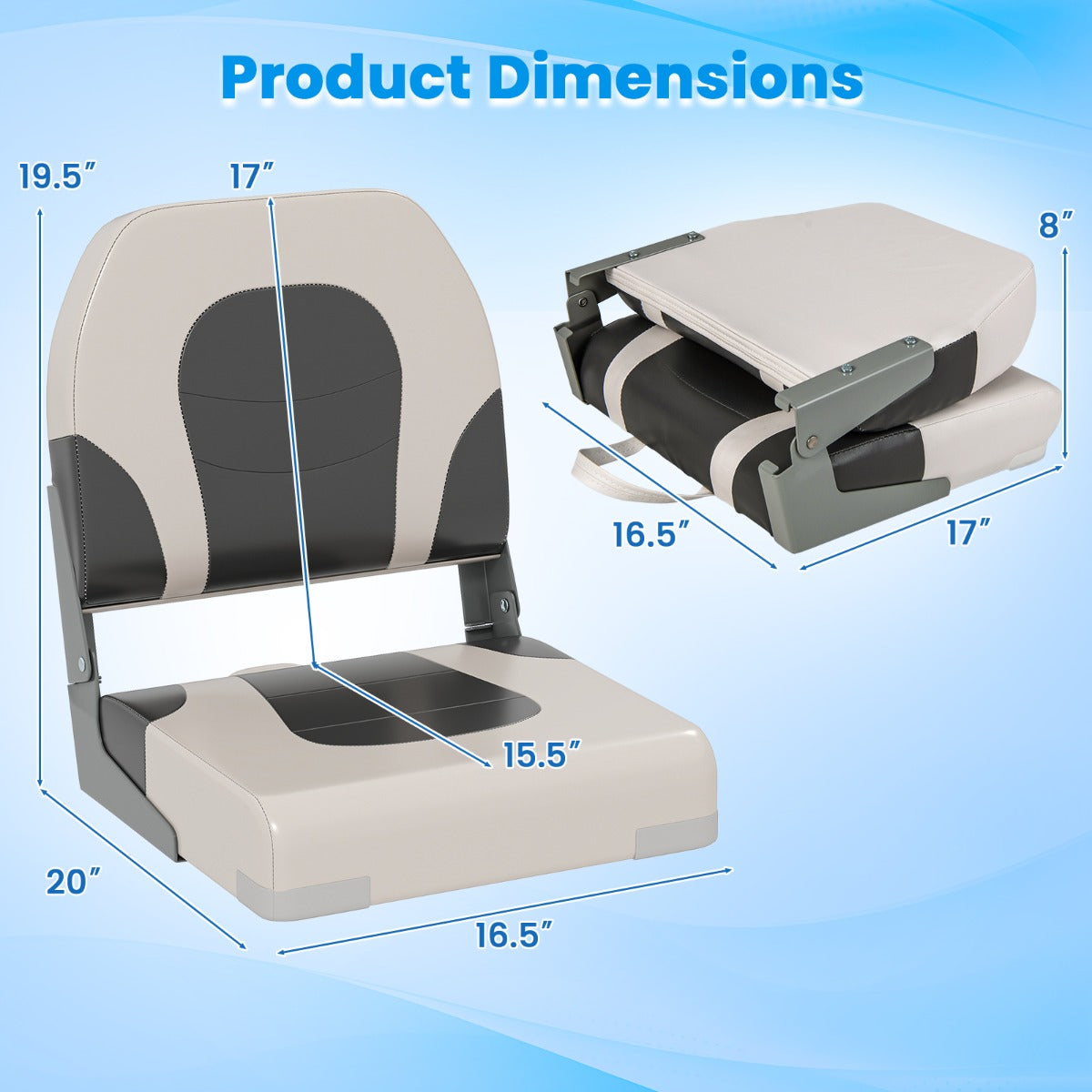 Upholstered Folding Captain Boat Chair with Padded Seat and Back-Grey