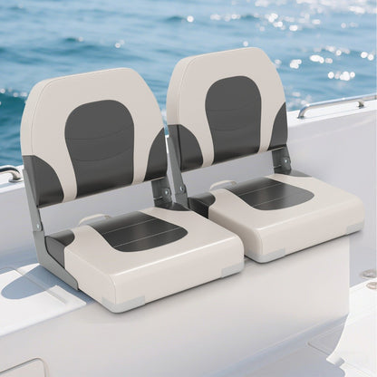 Upholstered Folding Captain Boat Chair with Padded Seat and Back-Grey