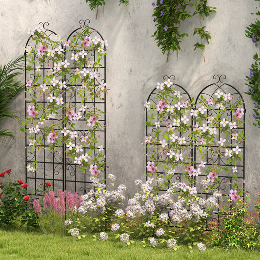 Set of 2 metal trellises, freestanding garden fences for planting, 180 x 50 cm, black
