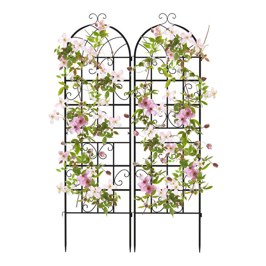 Set of 2 metal trellises, freestanding garden fences for planting, 180 x 50 cm, black