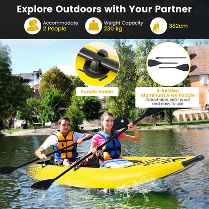 2-Person Inflatable Kayak Set with Aluminum Oars and Padded Seat-Yellow