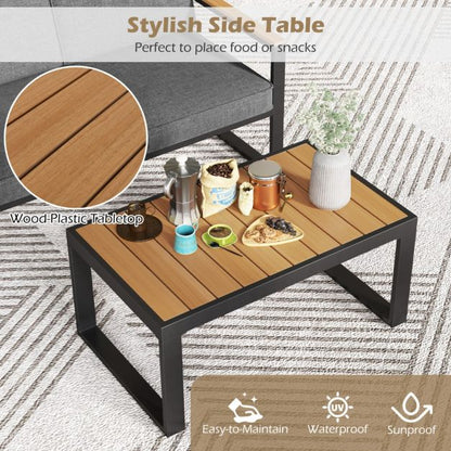 2 Piece Patio Aluminum Furniture Set with Wood-Plastic Armrests and Tabletop-Grey