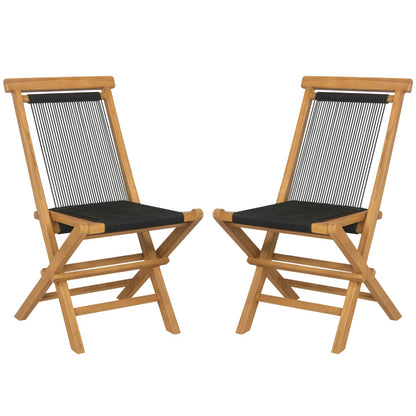 Solid Teak Wood Dining Chairs with Woven Rope Seat and Quick-Folding Portable Design