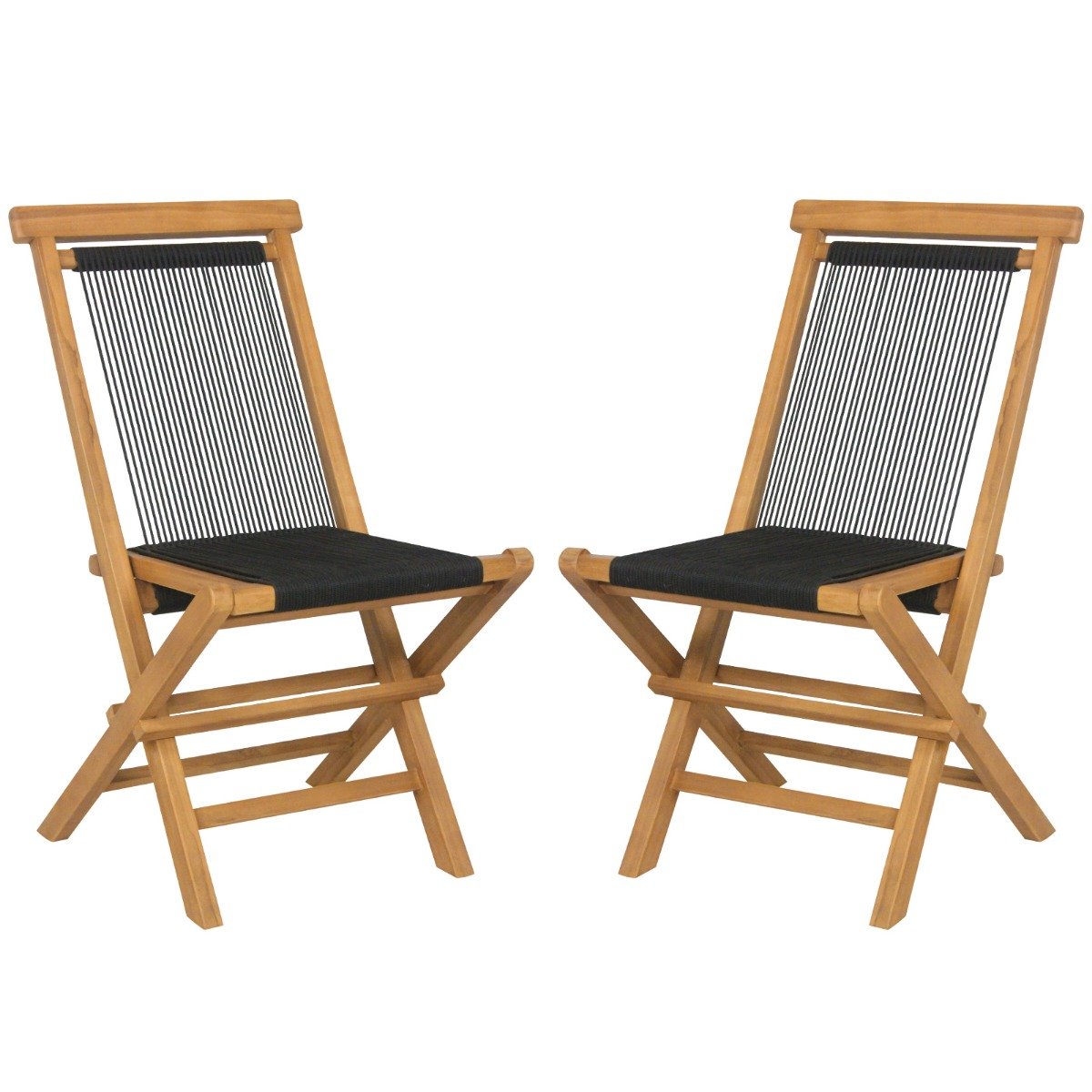 Solid Teak Wood Dining Chairs with Woven Rope Seat and Quick-Folding Portable Design