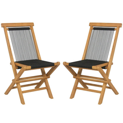 Solid Teak Wood Dining Chairs with Woven Rope Seat and Quick-Folding Portable Design