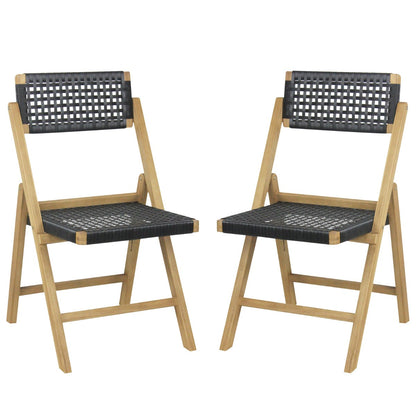 2 Piece Patio Folding Chairs with Woven Rope Seat and Back