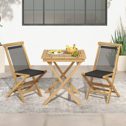 Solid Teak Wood Dining Chairs with Woven Rope Seat and Quick-Folding Portable Design