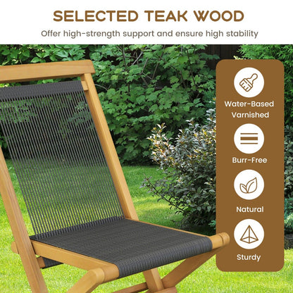 Solid Teak Wood Dining Chairs with Woven Rope Seat and Quick-Folding Portable Design