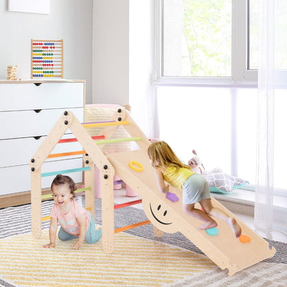 2-Piece Wooden Montessori Climbing Toys with DIY Climber and Seesaw