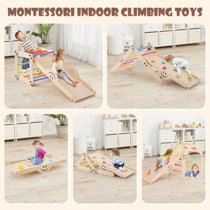 2-Piece Wooden Montessori Climbing Toys with DIY Climber and Seesaw