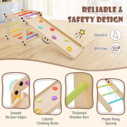 2-Piece Wooden Montessori Climbing Toys with DIY Climber and Seesaw