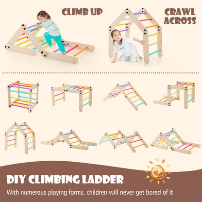 2-Piece Wooden Montessori Climbing Toys with DIY Climber and Seesaw