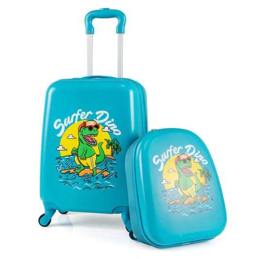 2 Pieces Kid Luggage Set with 4 Spinner Wheels and Telescopic Handle-Blue