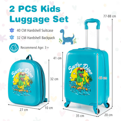 2 Pieces Kid Luggage Set with 4 Spinner Wheels and Telescopic Handle-Blue