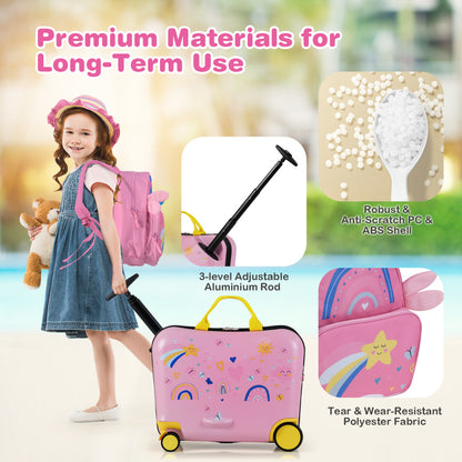 2 Pieces Kids Luggage Set with Spinner Wheels and Anti-Lose Rope-Light Pink