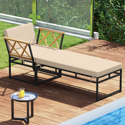 2 Pieces Patio Furniture Set with Cushion and Acacia Wood Armrests-Brown
