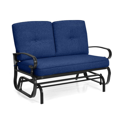 2-Person Patio Glider Chair with Cushions-Blue