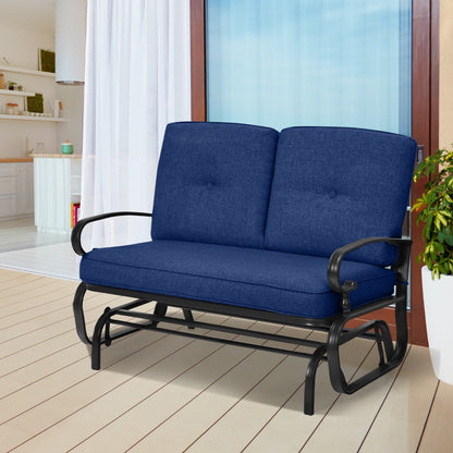 2-Person Patio Glider Chair with Cushions-Blue