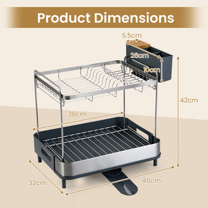 2-Tier Dish Drying Rack Stainless Steel Dish Drainer with Cutlery Holder
