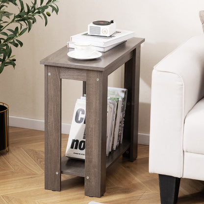 2-Tier End Table with Storage Shelf for Small Spaces-Grey