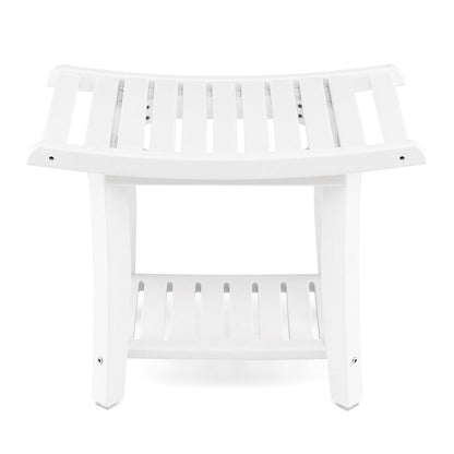 2-tier HDPE Waterproof Shower Bench with Curved Seat-White