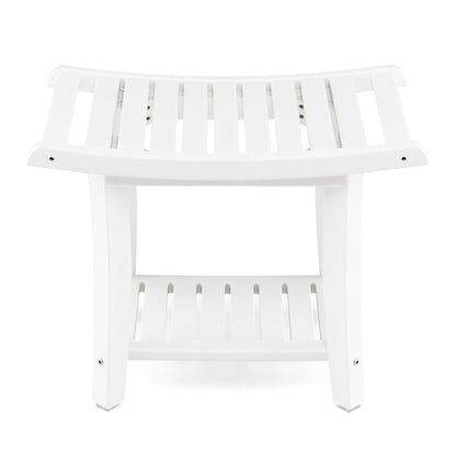 2-tier HDPE Waterproof Shower Bench with Curved Seat-White